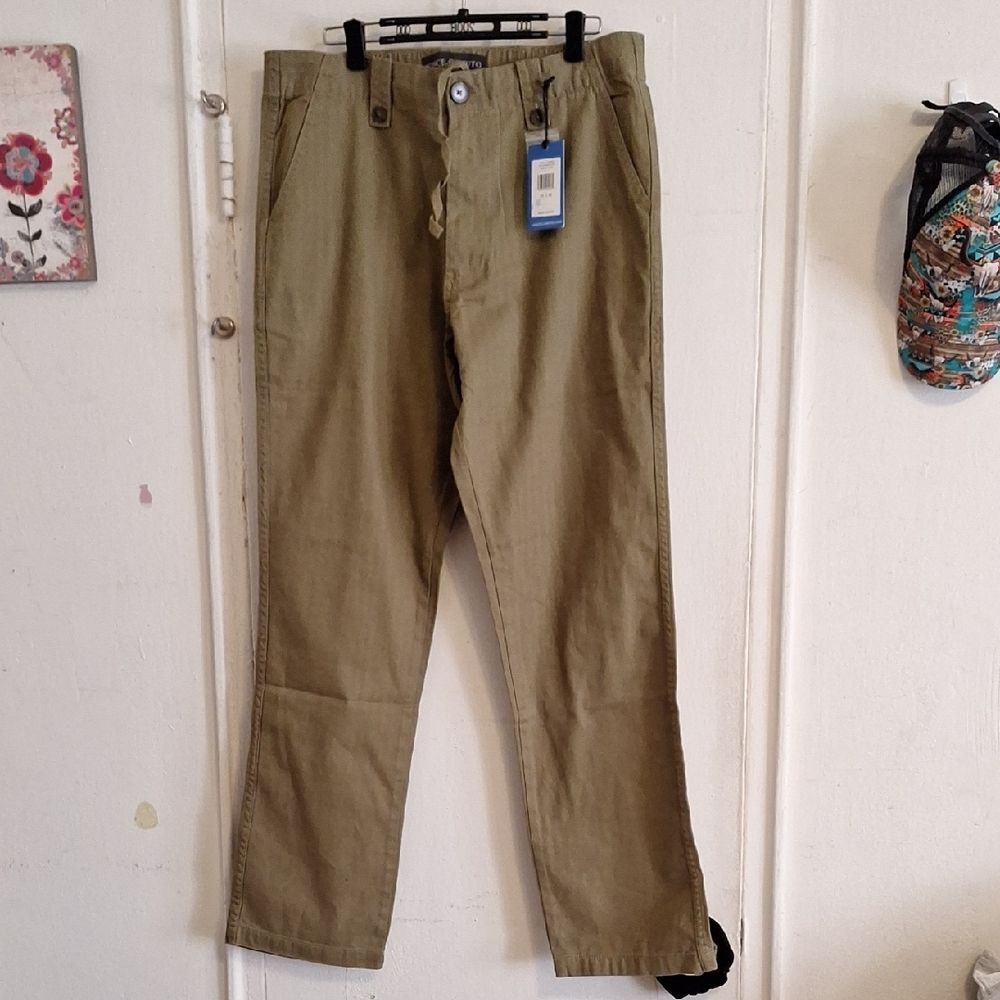 Men's Olive Weekend Pants Cotton Drawstring Khaki Slacks
